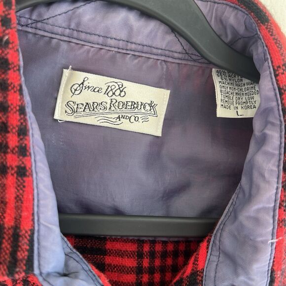 Vintage  Sears Roebuck Red And Black  Flannel Shirt Size L , Wool Blend - Picture 4 of 5